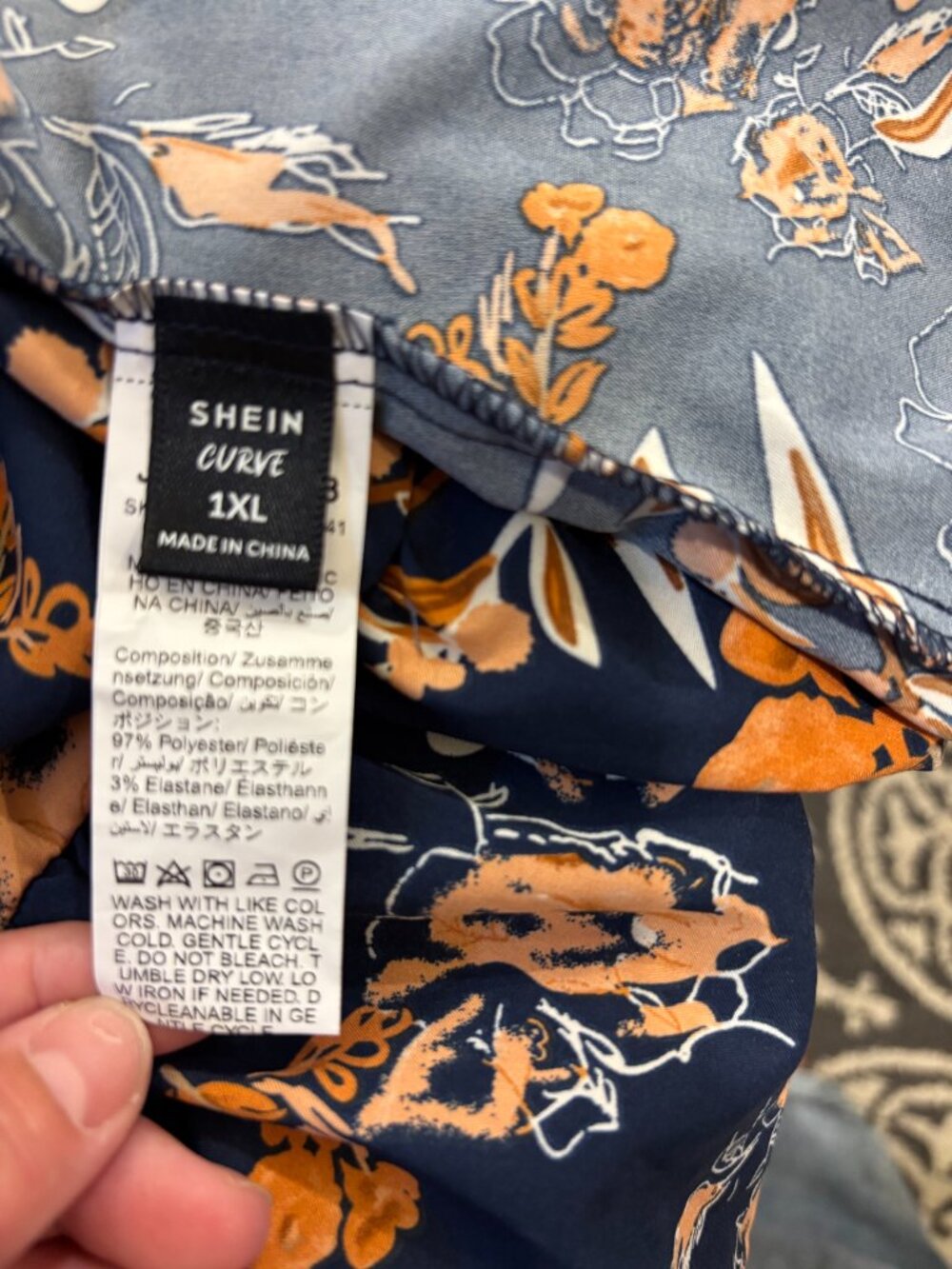 Shein Curve Maxi Dress Floral Split Thigh Ruffle Hem Navy Blue & Orange 1XL - Picture 9 of 9